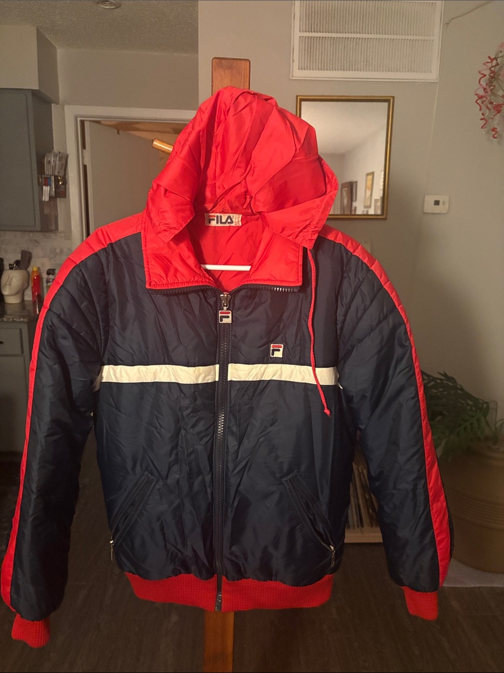 FILA Navy Jacket with Red Hood & Trim